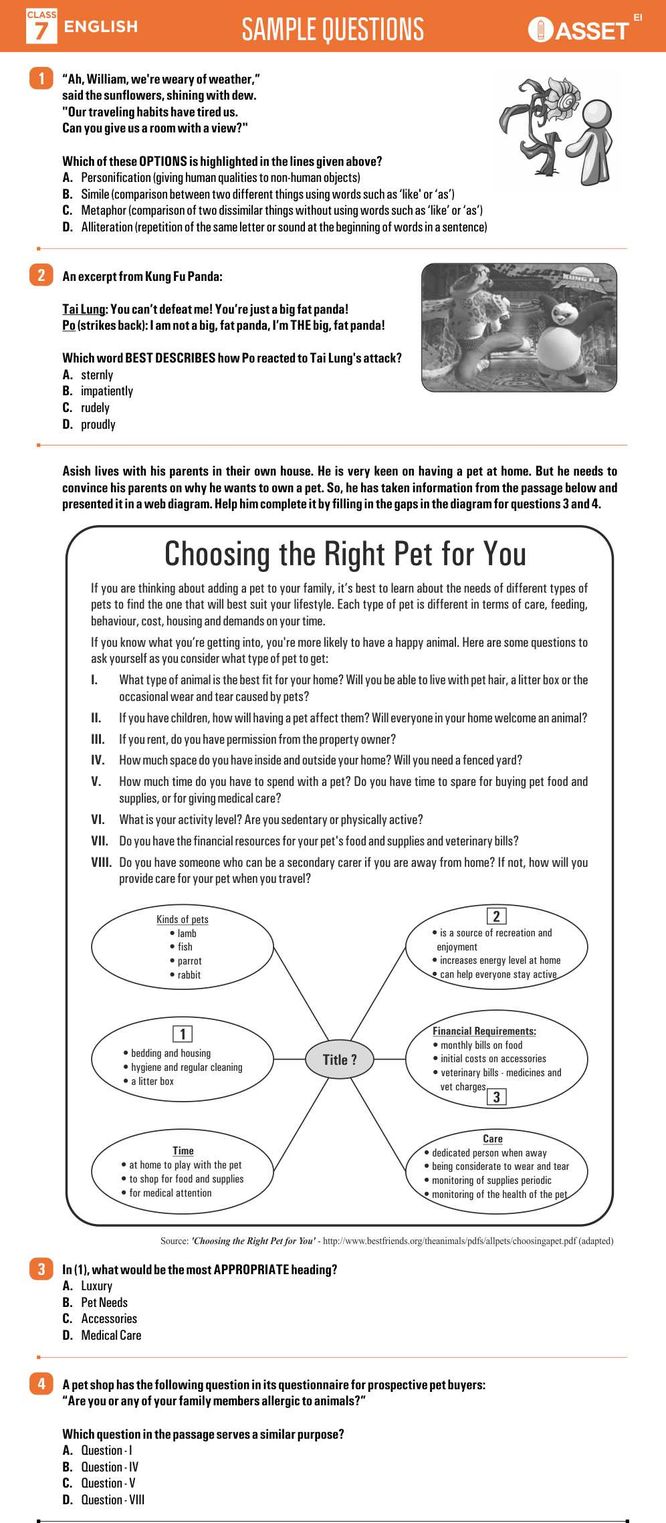 7 class exam asset Sample 7 English question  Class ASSET papers