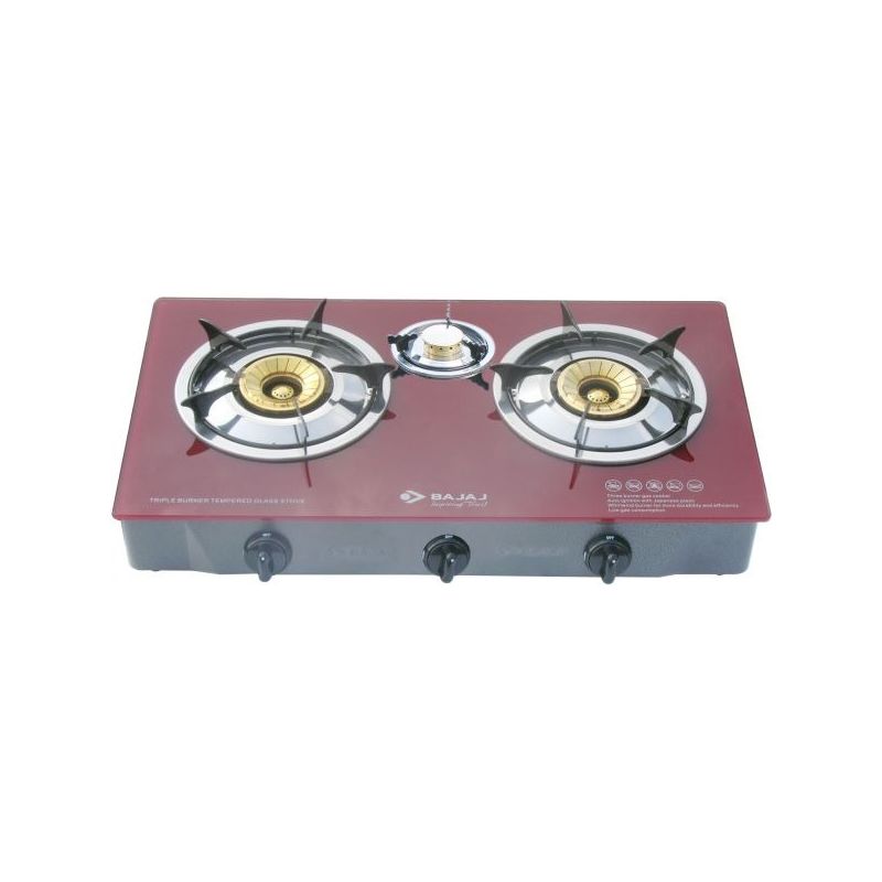 Buy Bajaj 3 Burners Glass Top Gas Stove Red With Ffd Online At