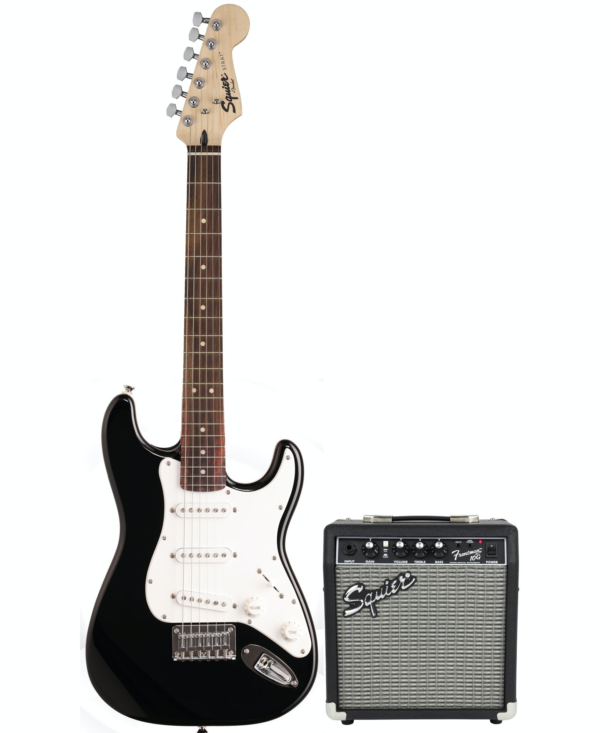 Fender Squier Short Scale Strat Pack SSS Electric Guitar, Black
