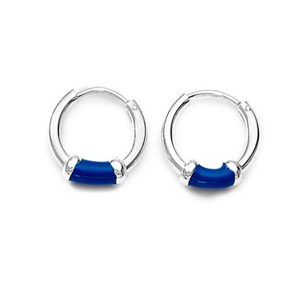 Blue Enamel Sterling Silver Hoops Earrings By Blue Enamel Sterling Silver Hoops Earrings Er061